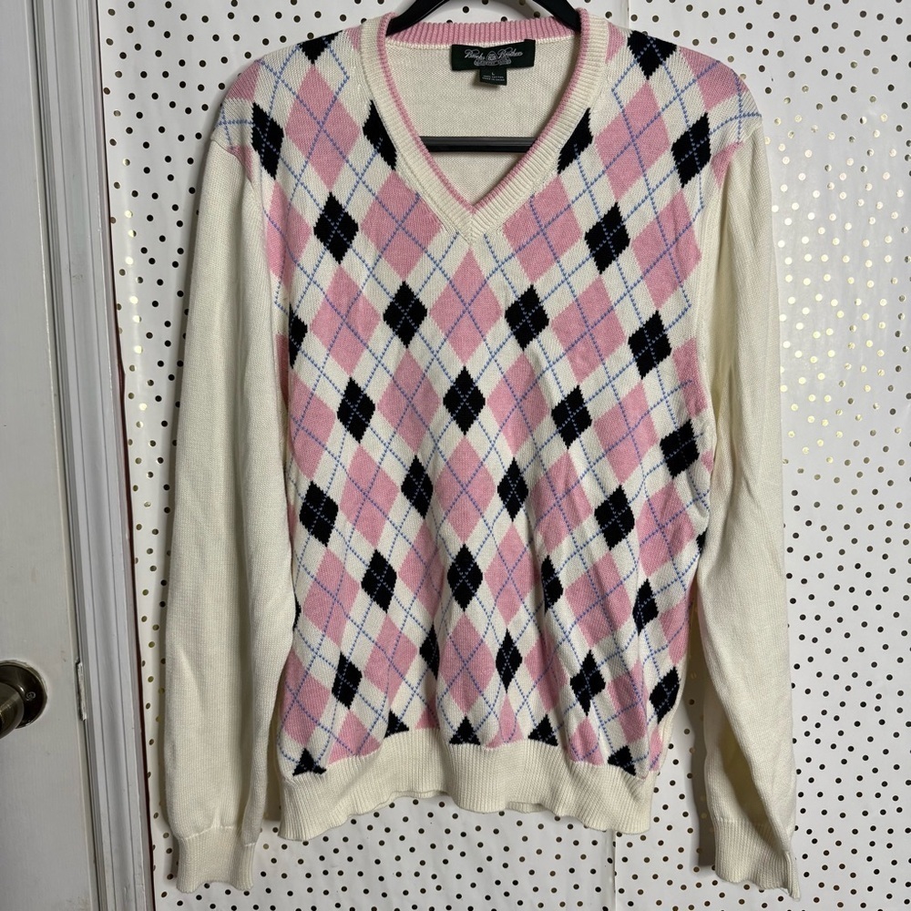Brooks Brother  V-Neck Sweater Pink and Black